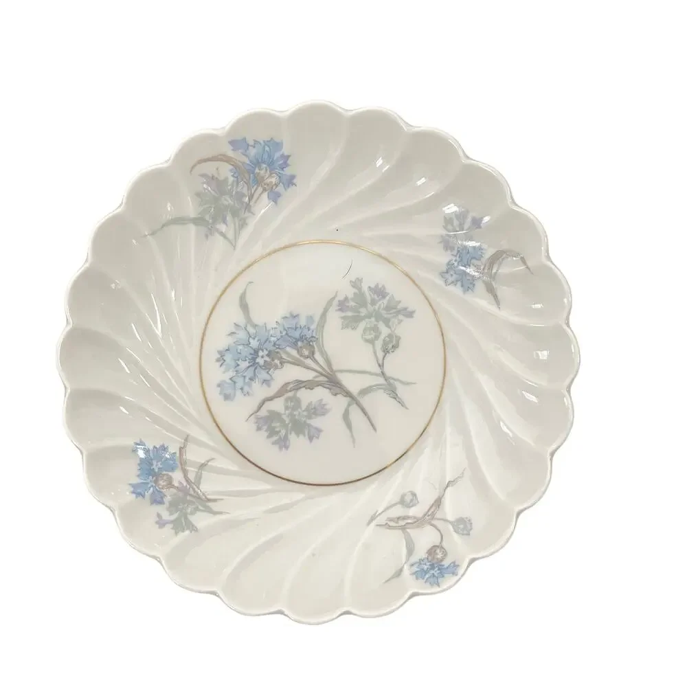Haviland Limoges Bergere Berry Bowl Set 4 Dessert Dish Blue Flowers Gold Verge